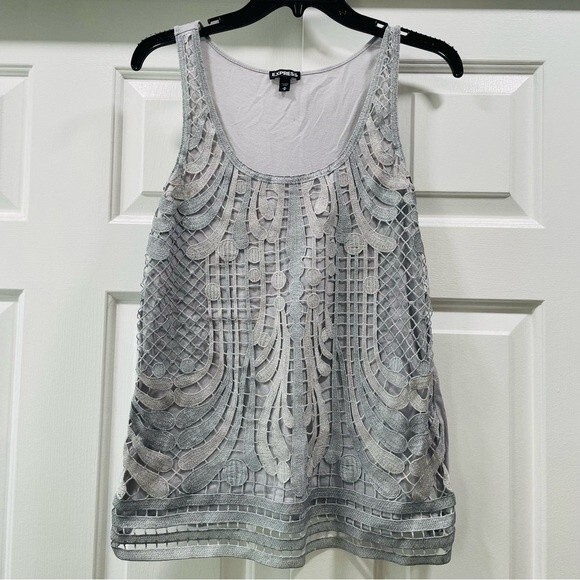 Express Silver and Gray Metallic Lace Tank Top Size M - Picture 1 of 8